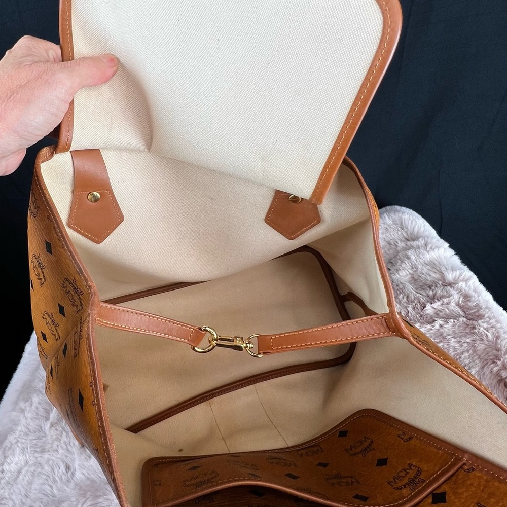 MCM Cognac Tan & Orange Visetos Leather Tote with Gold Hardware - Picture 9 of 14